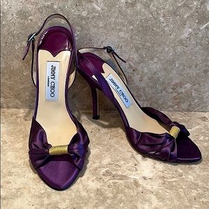 Jimmy Choo purple silk open toe heels